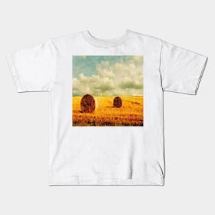 Autumn Farm landscape country wheat fields hay bales Kids T-Shirt